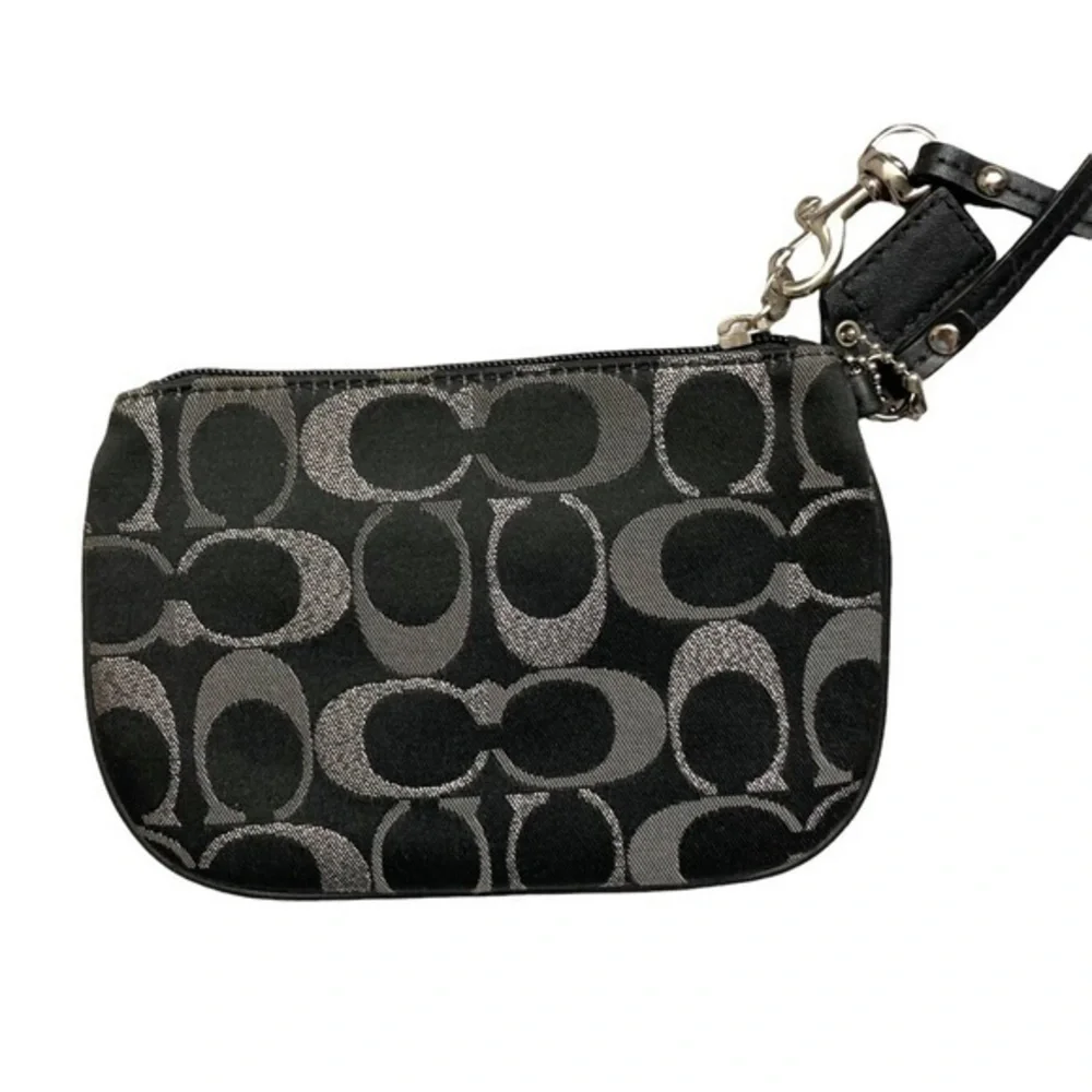 Coach black gray silver signature c wristlet bag
